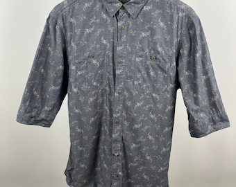 AllSaints grijs herenshirt met bloemenprint, maat medium 1/2 mouw button-down
