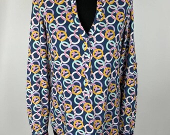 Blusa multicolor con estampado geométrico de Emily Van Den Bergh, talla 36 (0597)