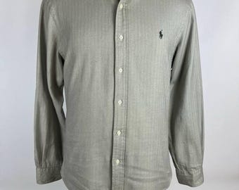 Polo Ralph Lauren Men’s Size L Olive Dress Shirt Herringbone button up (0522)
