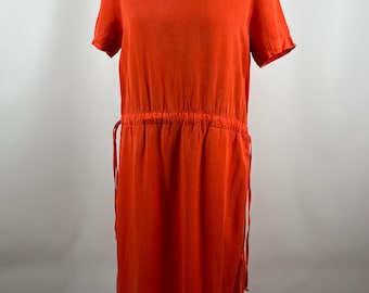 TOAST-oranje jurk van 100% lyocell met gestrikte taille, maat UK 12, medium Made in Poland