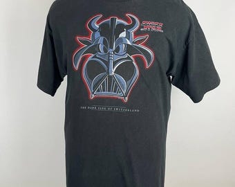 Maglietta vintage parodia di Star Wars sbiadita Darth Vader svizzero anni '90 taglia XL (0518)