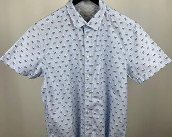 Ted Baker mens TROPICAL Blue FLAMINGOS Print Shirt Size 4 (0582)