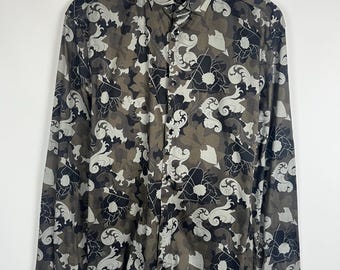 Versace Collection Baroque Camo Shirt Men's Long Sleeve Slim Fit Khaki 41