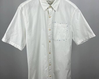 Fat Face Folk Mens Shirt Button Up Short Sleeve Collar White Size L (0583)