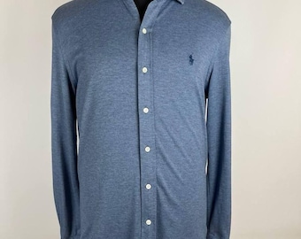 Polo Ralph Lauren Men’s Size L Knit Dress Shir Blue button up (0523)