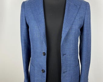 Suitsupply Havana Patch Wool Silk Linen Check Blue Blazer Size 44