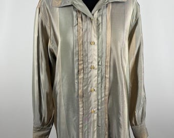 Jil Sander 100% Seide Gestreifte Bluse Langarm Made in Italy Gr. 42