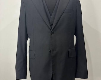 Boggi Milano black wool two-piece suit jacket vest Size 54