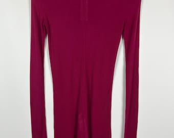 Rick Owens SS23 EDFU Fuchsia Geripptes Langarmshirt aus Seidenmischung RP01C5202 IT40