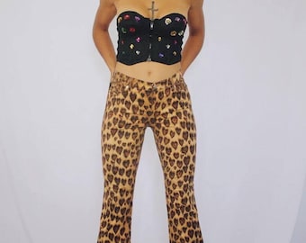 Vintage Moschino Jeans Leopard Heart Print Jeans SIZE 32 (0313)