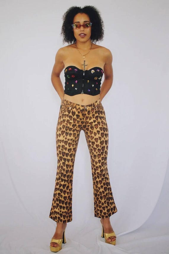 Vintage Moschino Jeans Leopard Heart Print Jeans SIZE 32 (0313