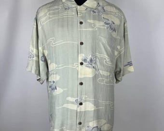 Koszula męska Tommy Bahama, 100% jedwabiu, kremowa, rozmiar XL, zapinana na guziki, w kwiaty, Hawaje (0609)