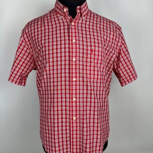 Yves Saint Laurent Weiß Rot Karo Sommerhemd Kurzarm Herrengröße L (0576)