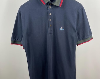 Vivienne Westwood MAN-poloshirt marineblauwe olijfkleurige kraag met bolle logo, maat M