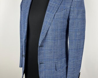 Suitsupply Lazio Wool Silk Linen Check Blue Blazer Size 44