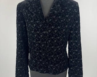 Laura Ashley Vintage 90s Velvet Floral Black Button Blazer Jacket Size M (0586)