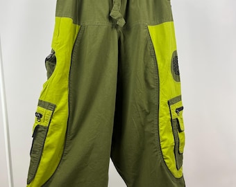 Moskitoo Nepal Harembroek S/M kakigroen katoen Boho hippie Flower of Life