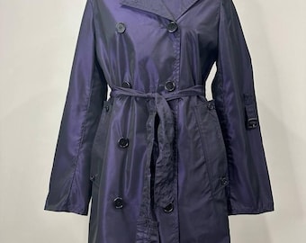 Aquascutum Ladies Purple Coat Size S Double Breasted Fit & Flare Belted (0015)