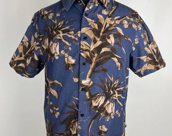 Ted Baker Men's Shirt Size 5 Floral Print Short Sleeve Button-Up Hawaiian (0528)