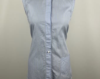 Helmut Lang Minimalist Gestreifte Baumwolle Ärmelloses Shirt Bluse Größe S Blau Weiß