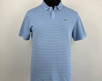 Lacoste Short Sleeve Polo Shirt Blue Black Striped Size 5 Cotton (0059)