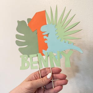 Dinosaur Birthday Cake Topper | Custom Dino Cake Topper with Name & Age