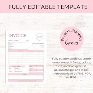 Custom invoice, Editable Invoice Template, Small Business, Printable Invoice Form Modern Invoice, Instant Download, Blank Billing Template