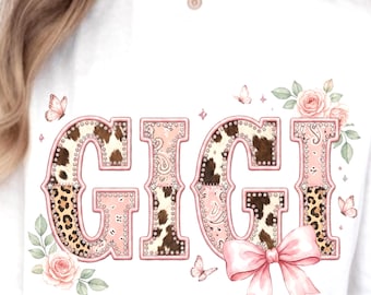 Gigi PNG, Leopard Mama Shirt Design, Retro Checkered Floral (Digital Download)