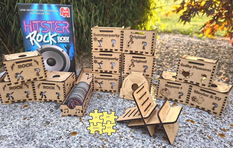 Digitaldateien für Hitster Einzelboxen / Big Box / Tokentruhen / Handyhalterung Gesamtset für Lasercut Bild 1