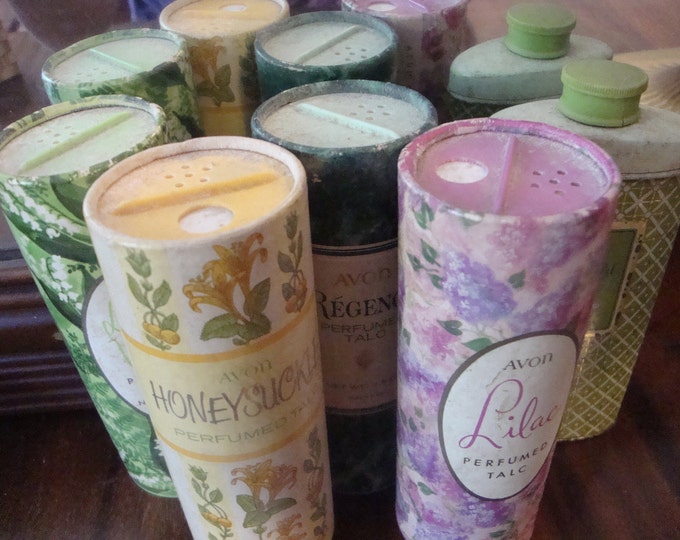 Set of 4 AVON Perfumed Talc Containers Vintage Talcum Powder Regence