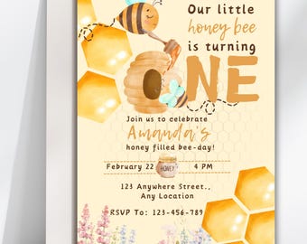 Bearbeitbare Honey Bee One-Einladungsvorlage