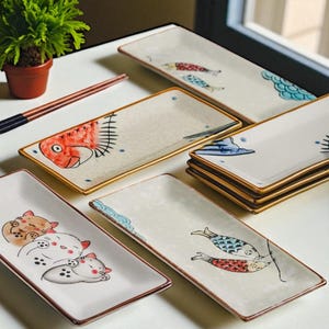 Japanese Style Ceramic Sushi Plate – Rectangular Creative Tableware Dish for Fried Fish, Sashimi & Appetizers, Elegant Asian Dinnerware Gift