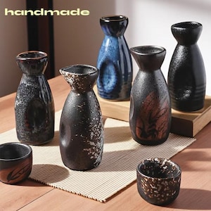 Handcrafted Ceramic Japanese Sake Set: Carafe, Cups & Tray