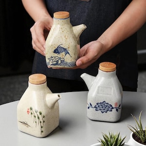 Japanese Ceramic Sauce Dispenser: Glazed Soy Sauce, Vinegar, Oil Cruet