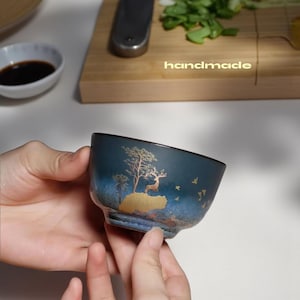 Gold Deer Ceramic Teacup: Handmade Rustic Gongfu Tea Cup (50ml)