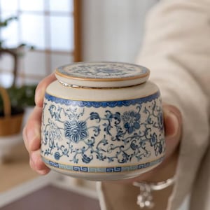 Pot à bonbons en porcelaine bleu-blanc - Pot à thé en céramique, porte-bijoux, rangement des aliments, vanity box, décoration chinoise, cadeau pour l'Aïd et l'Action de grâces