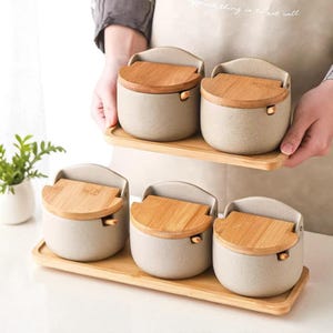 1 PC Japanese Ceramic Spice Jar with Bamboo Lid & Spoon – Kitchen Seasoning Container for Salt, Sugar, Spices – Holiday Home Organizer Gift