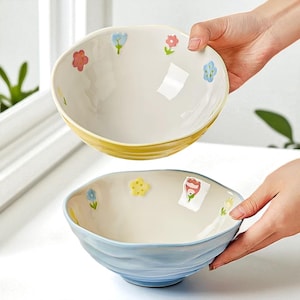 Hand-Painted Japanese Ramen Bowl: 7&quot; Ceramic Noodle Soup Bowl