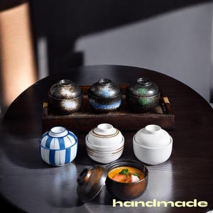 Handmade Japanese Ceramic Soup Bowl with Lid: Rustic Pottery Tableware