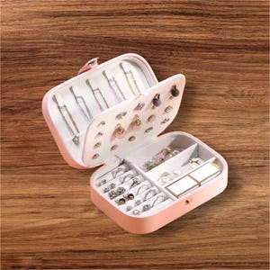 Elegante Reise Schmuckschatulle | Tragbare Ring & Ohrring Halter | Halskette Organizer | Geschenk für Sie | Kleiner Aufbewahrungskoffer | Brautjungfer Geschenk
