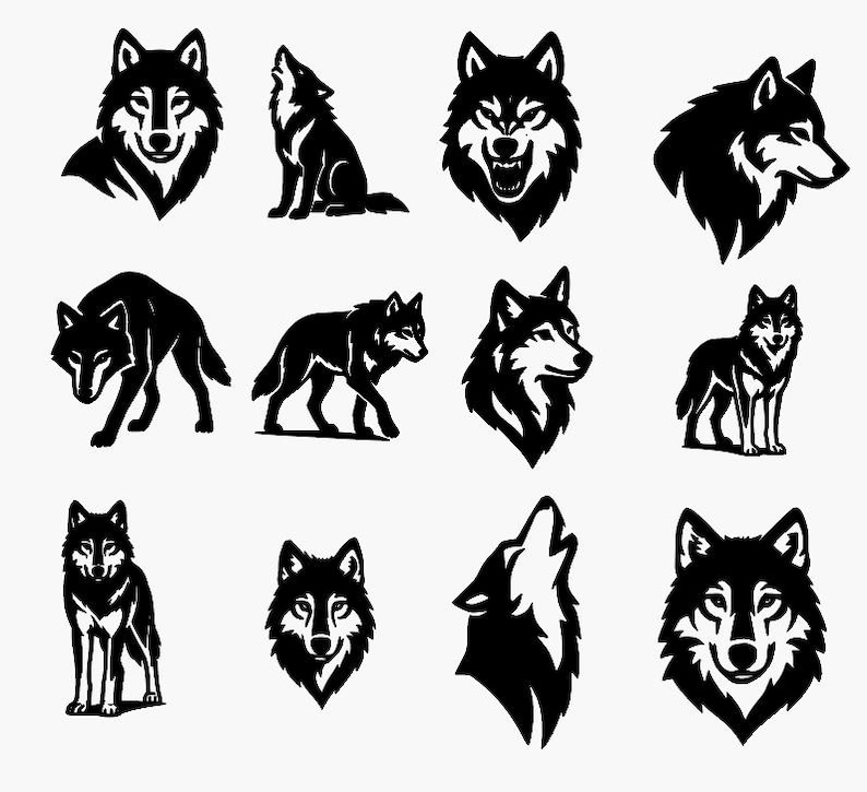 Wolf SVG & PNG Bundle – 12 High-contrast Wildlife Designs - Etsy