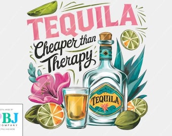 Tequila Helps PNG | Funny Summer Sublimation Design | Tequila Cheaper Than Therapy Quote | PNG for Shirts, Mugs, Tumblers | Commercial Use