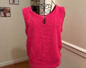 Vintage Pink Sleeveless Sweater Vest - medium