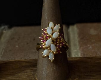 Antique Estate 18k Opal and Ruby Ring