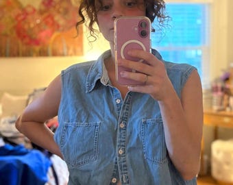 Colete Chambray Oversized Vintage dos anos 90