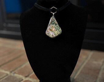 Vintage Abalone Shell Choker i äkta mocka
