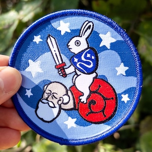 Medieval Marginalia Iron-On Patch | Rabbit Knight and His Noble Steed