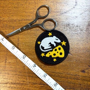 Rat & Moon Embroidered Patch: Night Sky Design