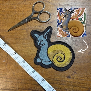Medieval Snail Cat Embroidery Patch