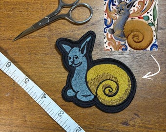 Medieval Snail Cat Embroidery Patch